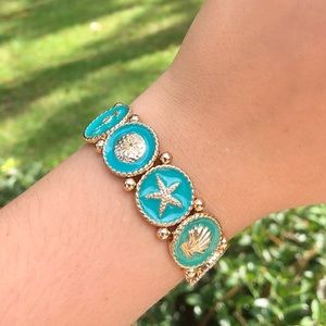 Amrita Singh Turquoise and Gold Turks Stretch Bracelet - new with tags